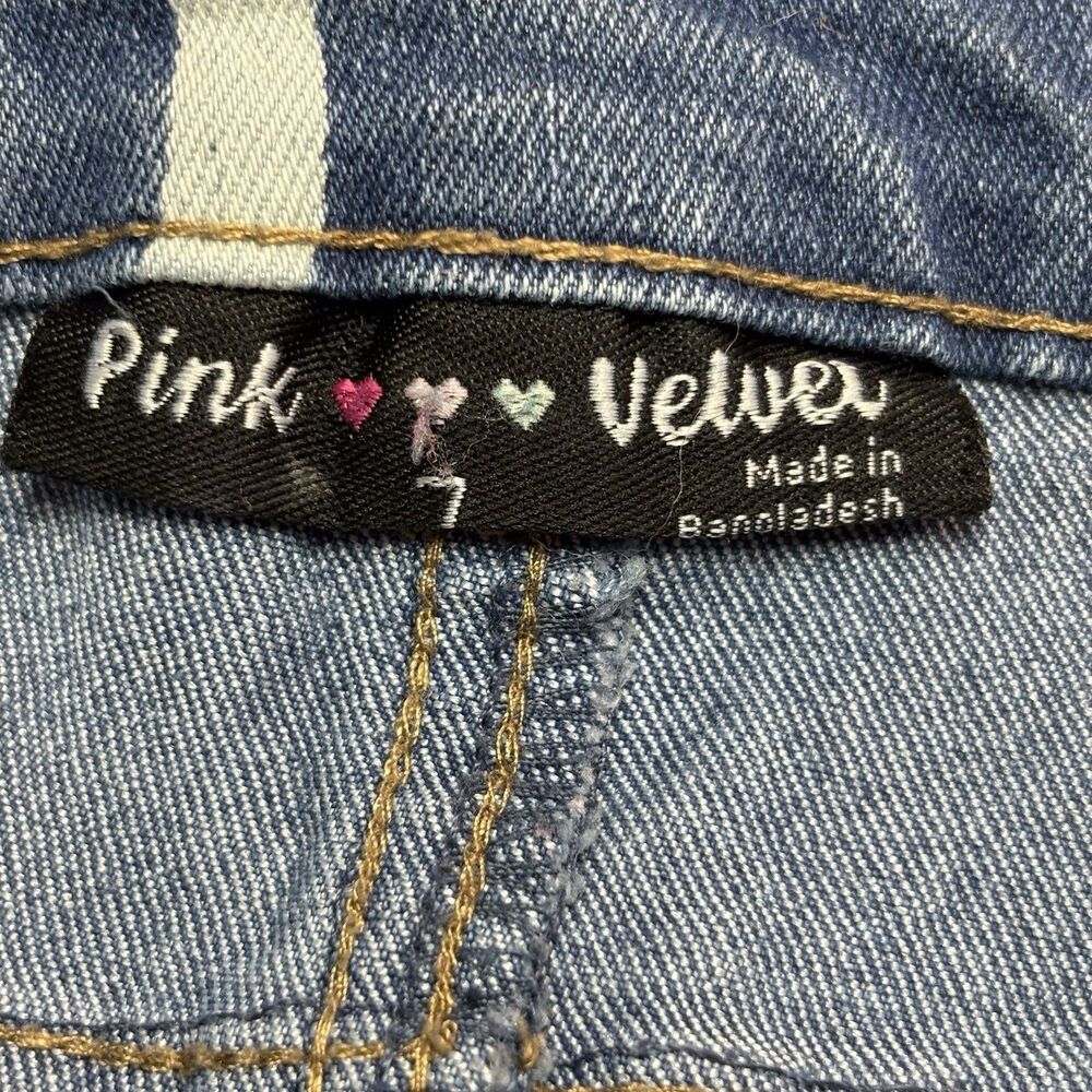 Pink Velvet Girl's Denim Jeans Size 7 with White Heart Imprint - Picture 6 of 12